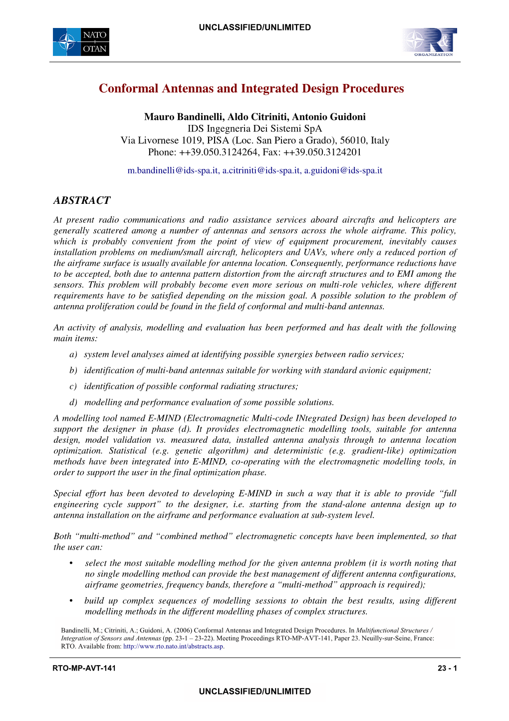 Conformal Antennas and Integrated Design Procedures