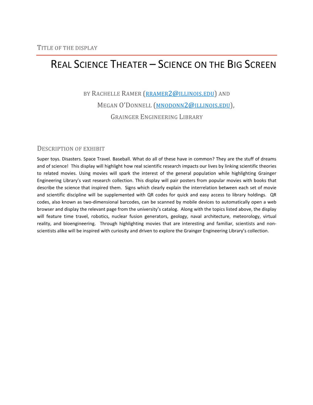 Real Science Theater –Science on the Big Screen
