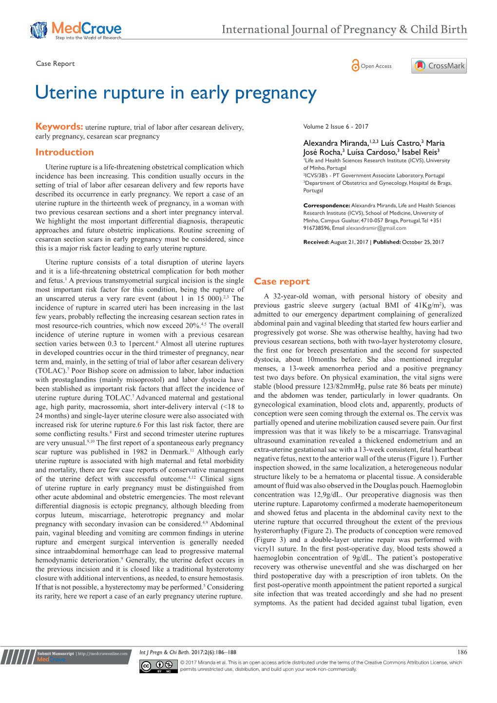 Uterine Rupture in Early Pregnancy