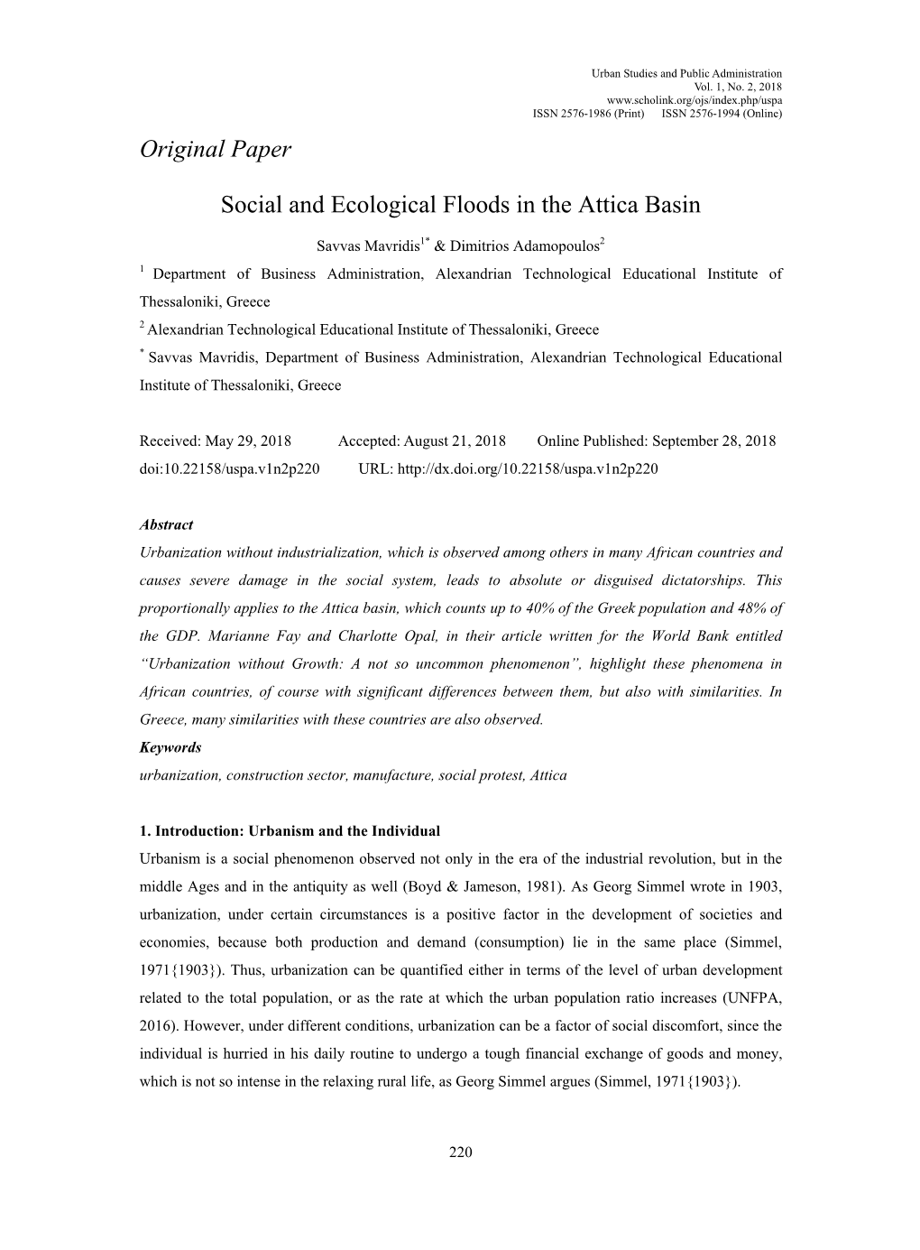 Original Paper Social and Ecological Floods in the Attica Basin