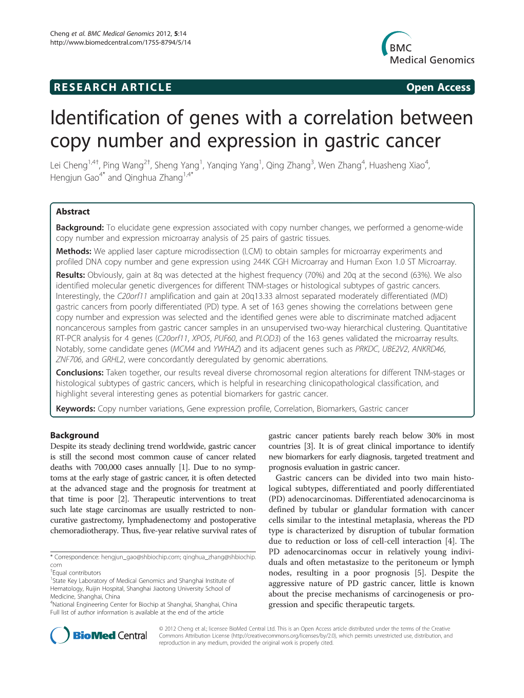 Identification of Genes with a Correlation Between Copy Number