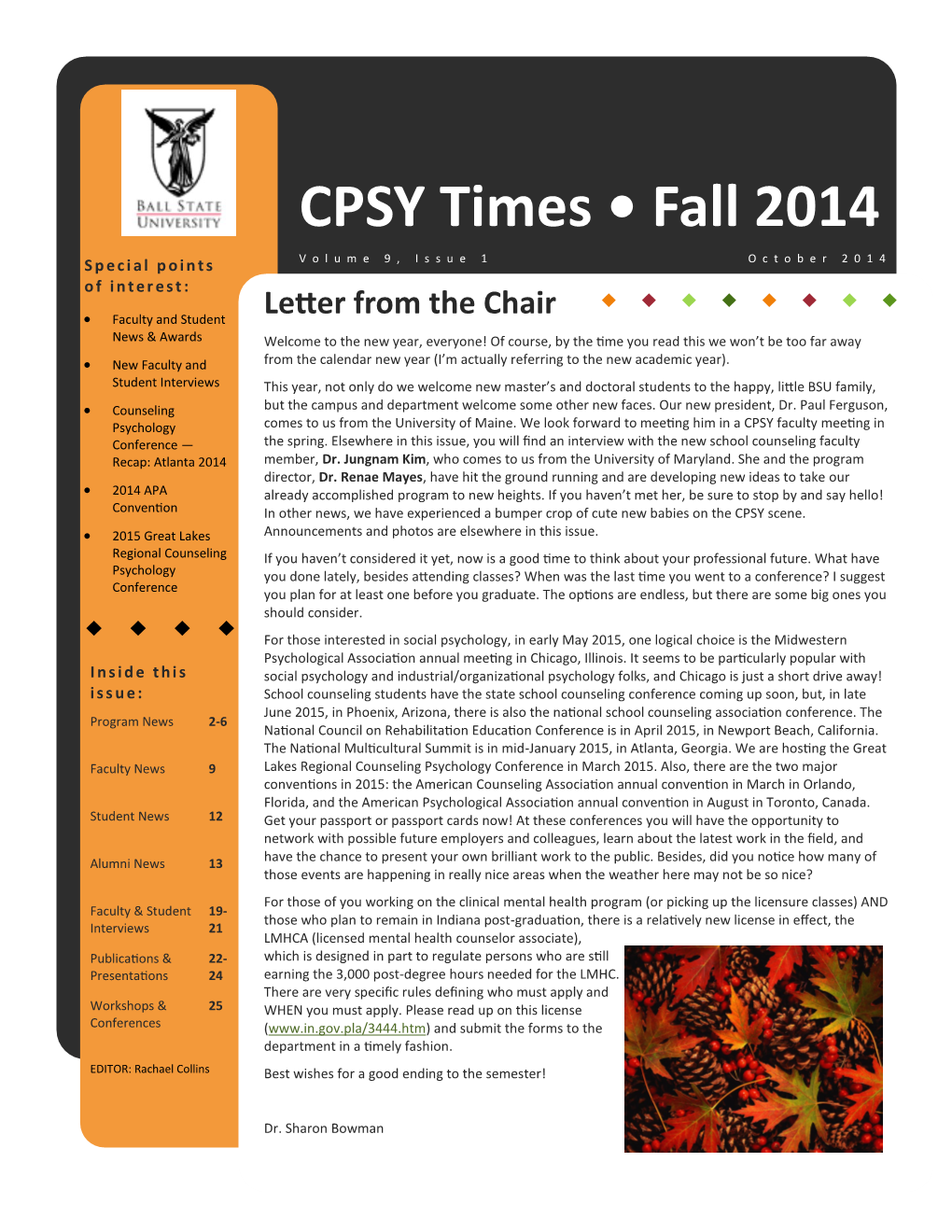 CPSY Times • Fall 2014 Special Points Volume 9, Issue 1 October 2014 of Interest