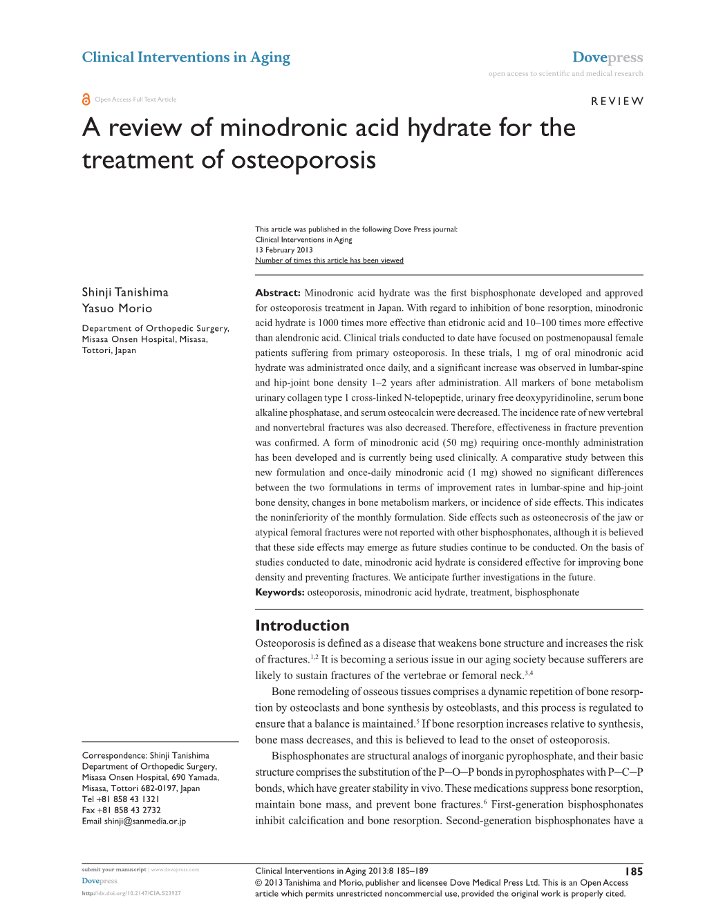 A Review of Minodronic Acid Hydrate for the Treatment of Osteoporosis