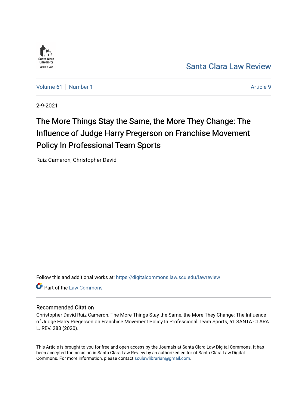 The Influence of Judge Harry Pregerson on Franchise Movement Policy in Professional Team Sports