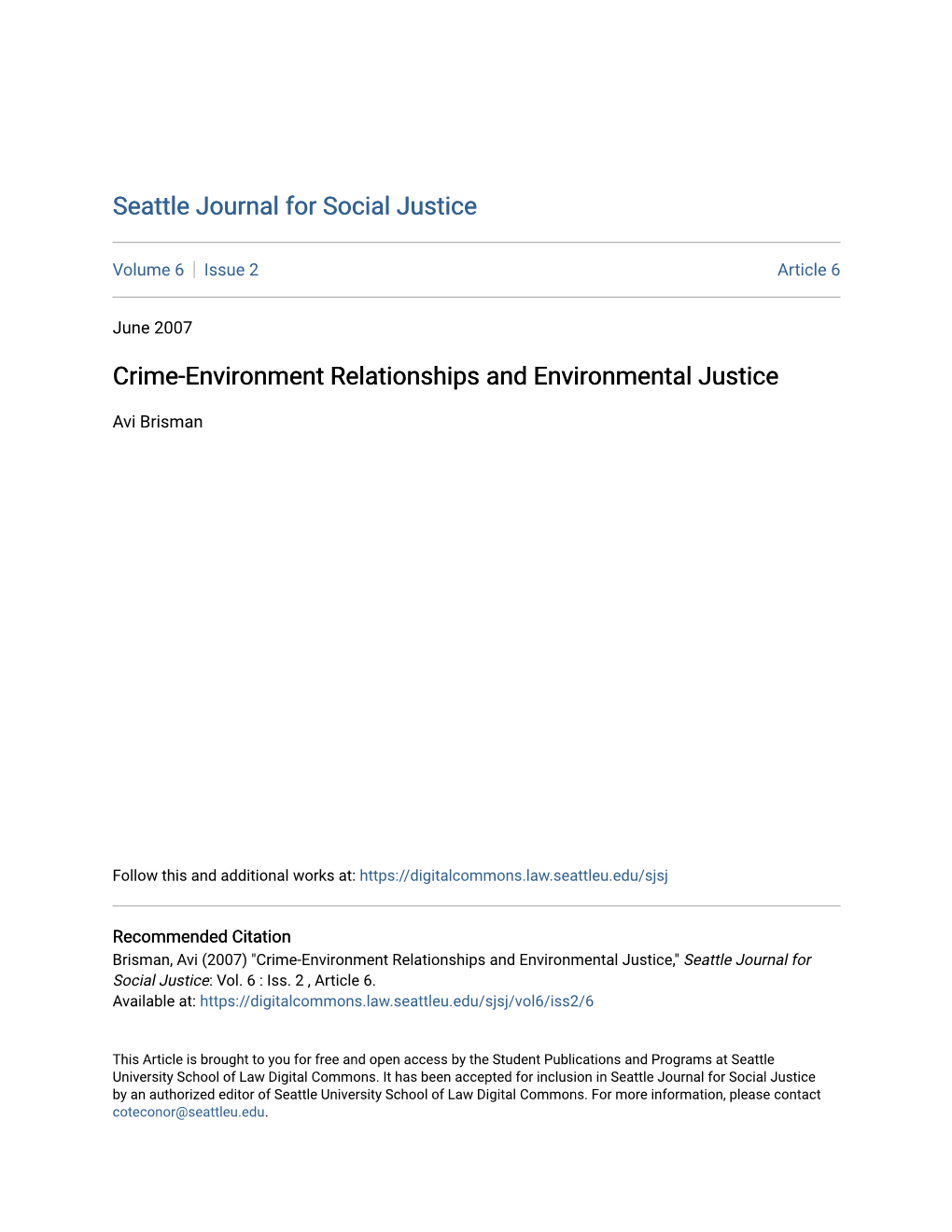 Crime-Environment Relationships and Environmental Justice