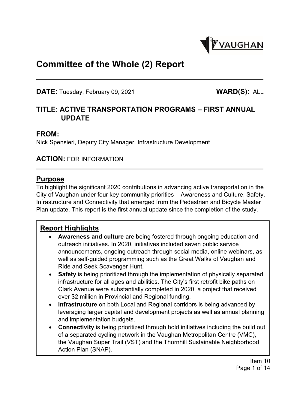 Active Transportation Programs – First Annual Update