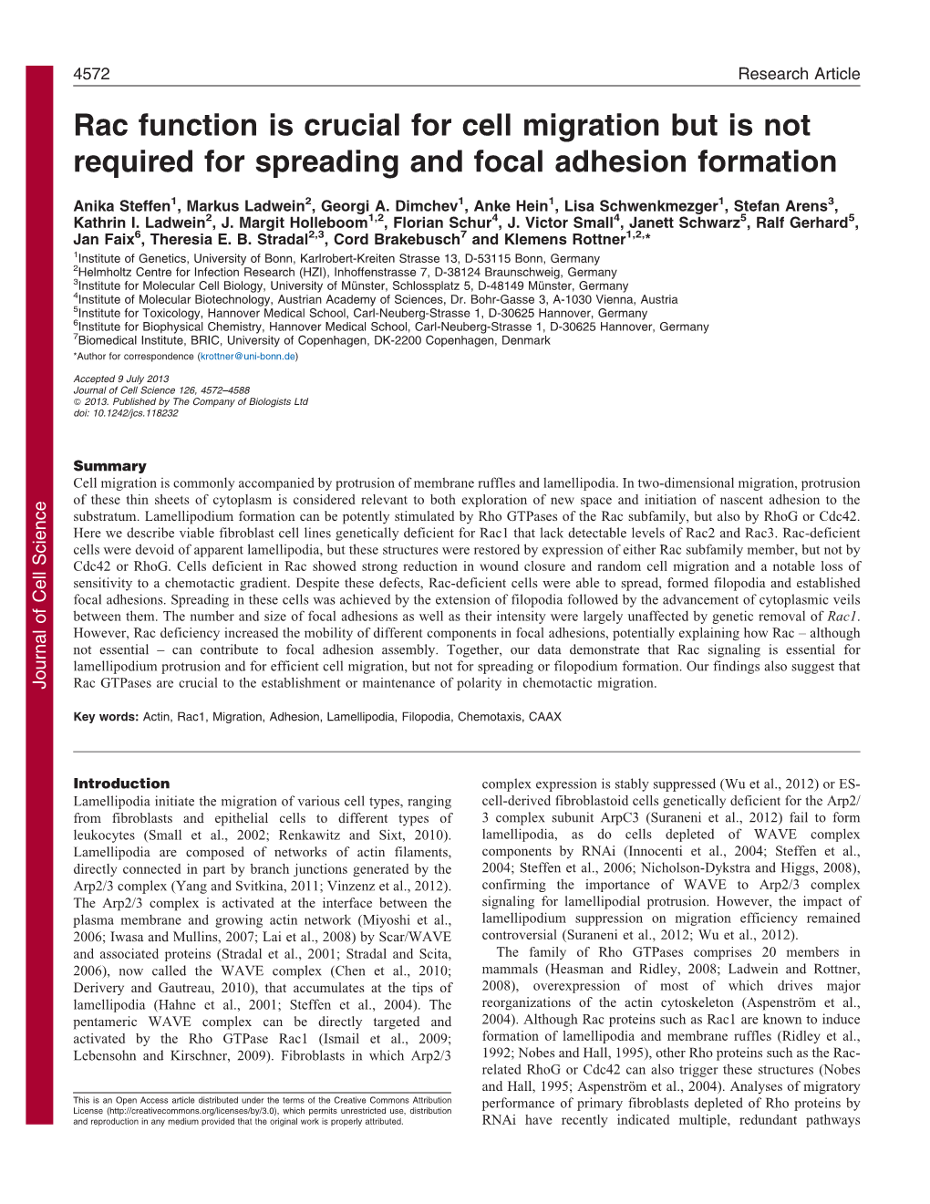 Rac Function Is Crucial for Cell Migration but Is Not Required for Spreading and Focal Adhesion Formation