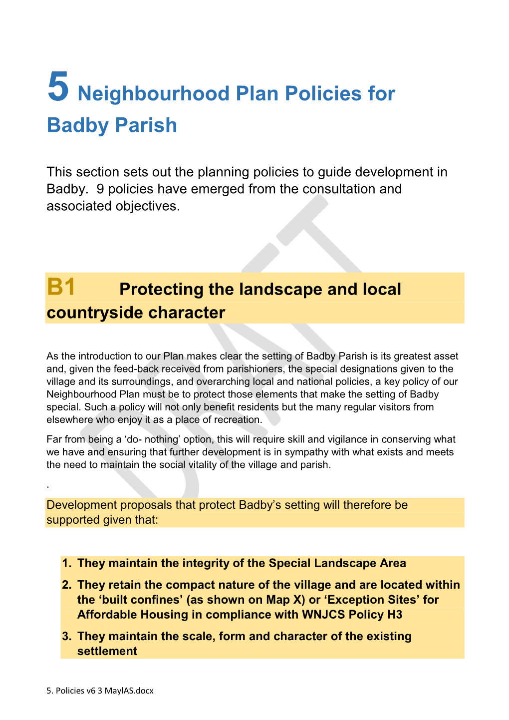 5 Neighbourhood Plan Policies for Badby Parish
