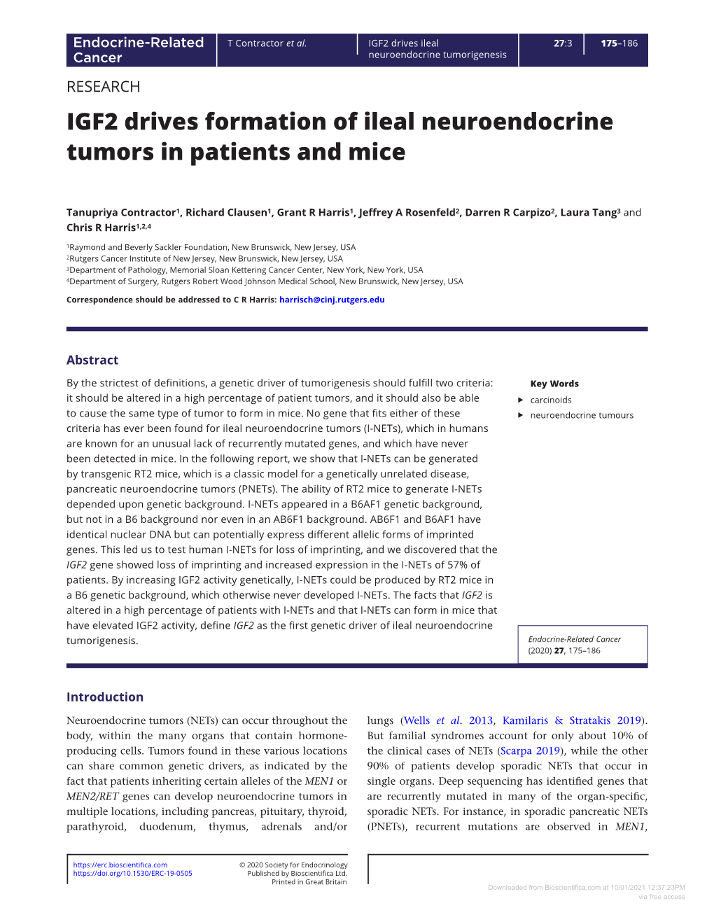 IGF2 Drives Formation of Ileal Neuroendocrine Tumors in Patients and Mice