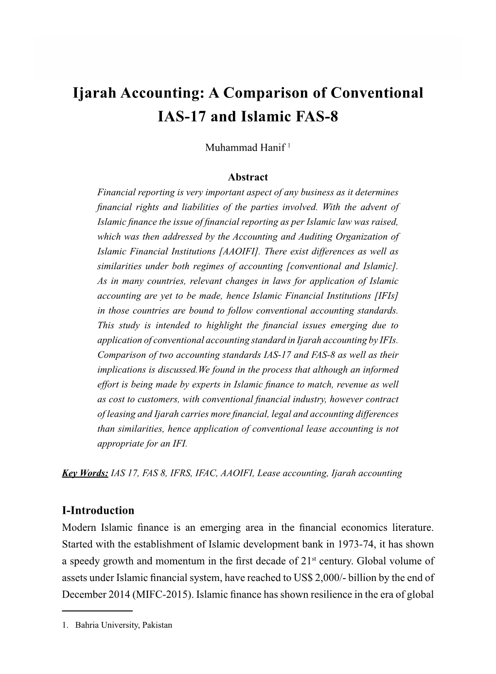 Ijarah Accounting: a Comparison of Conventional IAS-17 and Islamic FAS-8