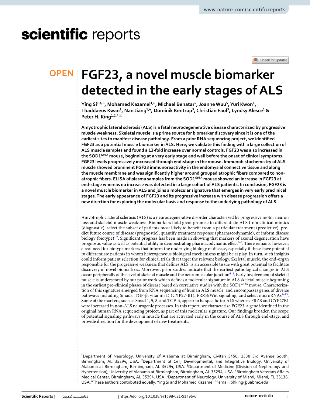FGF23, a Novel Muscle Biomarker Detected in the Early Stages Of