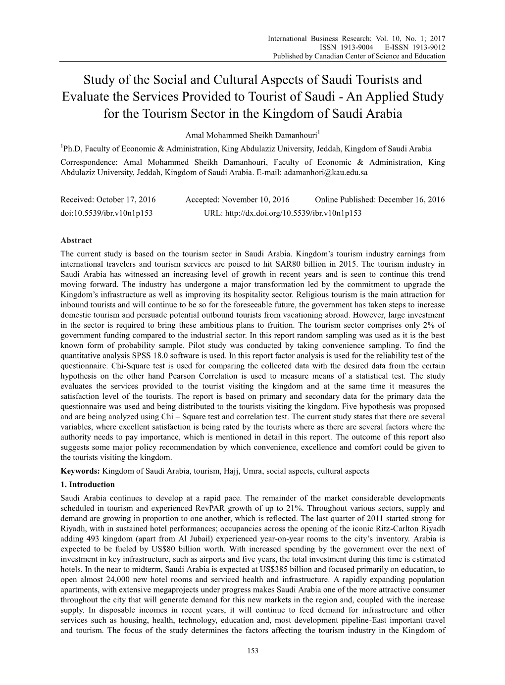 Study of the Social and Cultural Aspects of Saudi Tourists And