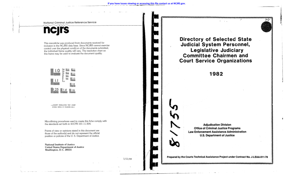 Directory of Selected State Judicial System Personnel, Legislative Judiciary Committee Chairmen and Court Service Organizations