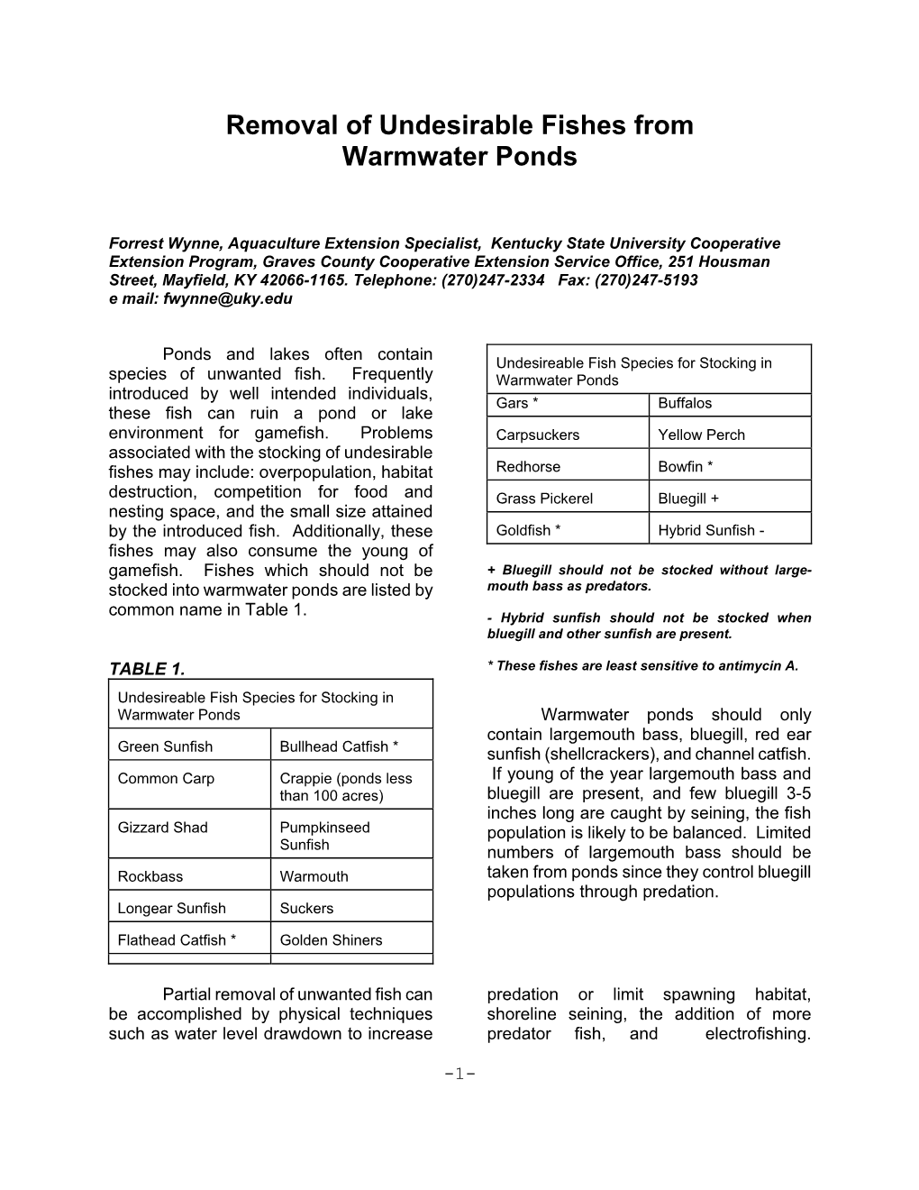 Removal of Undesirable Fishes from Warmwater Ponds