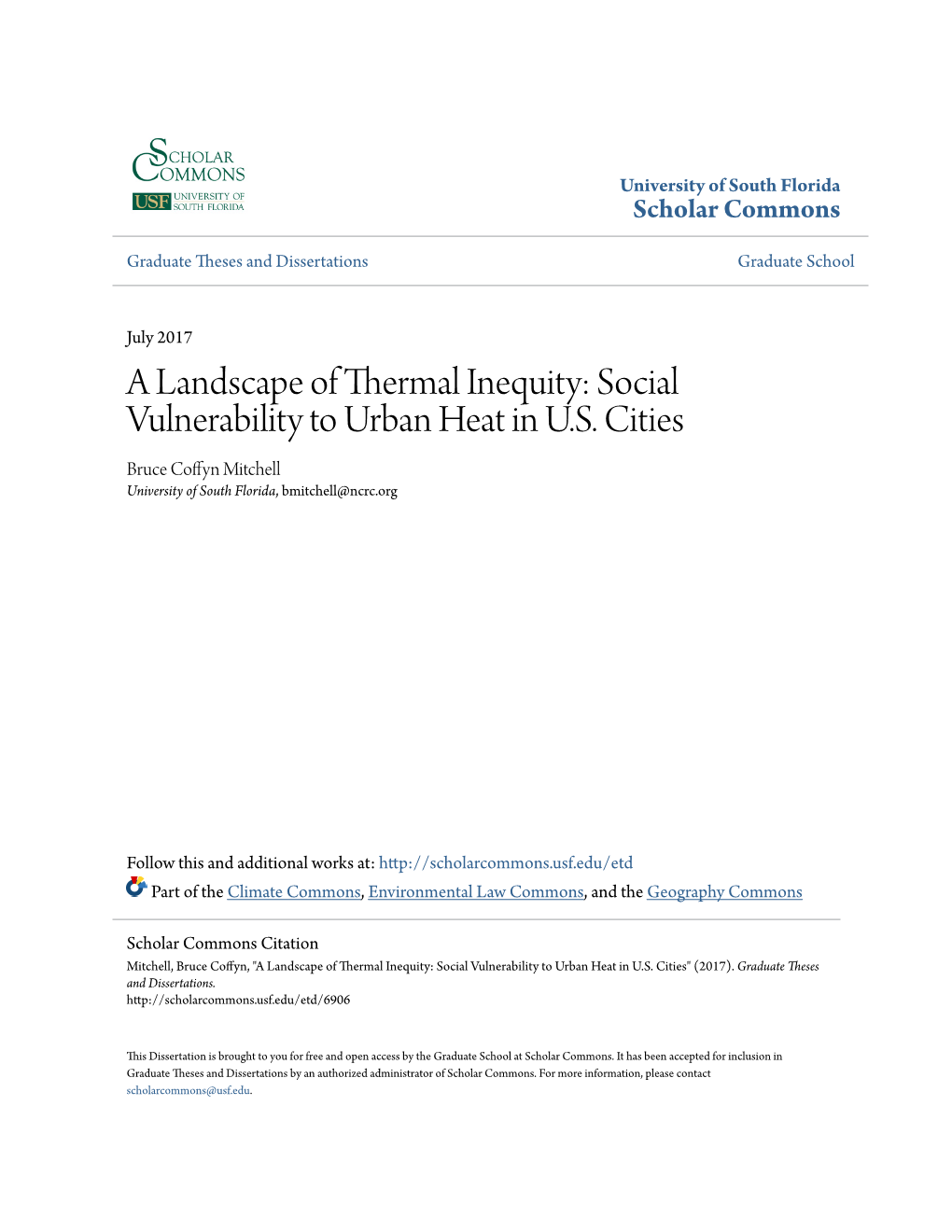 A Landscape of Thermal Inequity: Social Vulnerability to Urban Heat in U.S