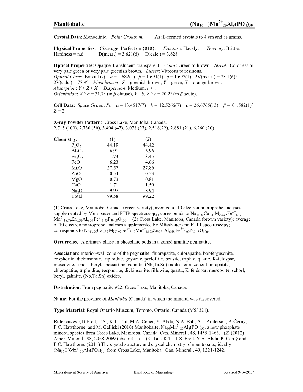 Manitobaite (Na16 )Mn 25Al8(PO4)30