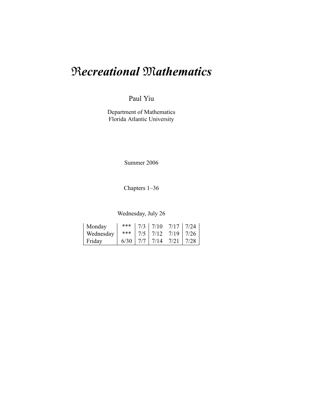 Recreational Mathematics