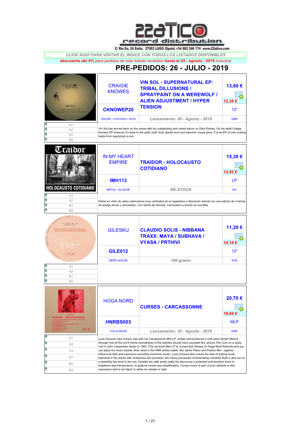 Pre-Pedidos: 26 - Julio - 2019