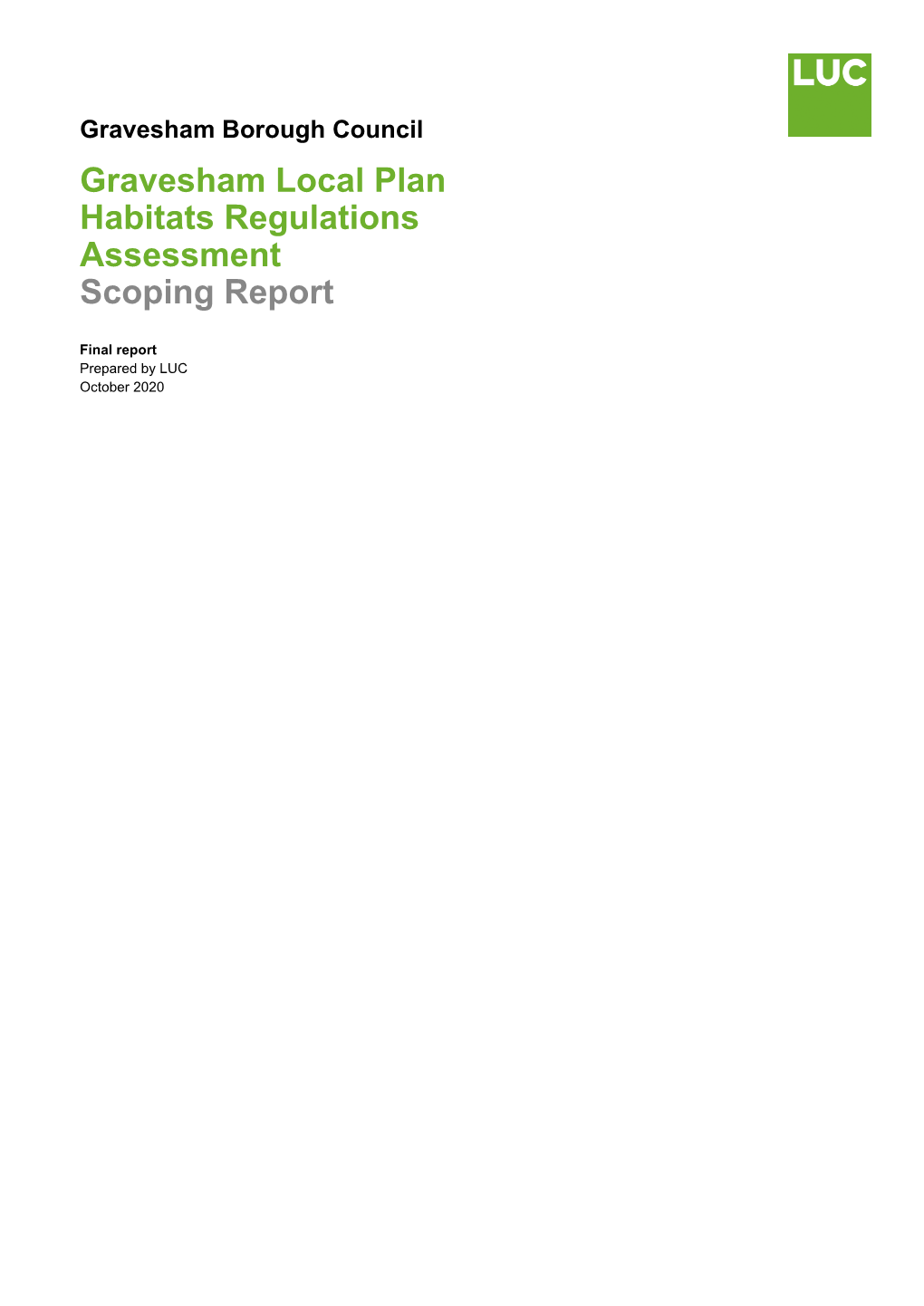 Gravesham Local Plan Habitats Regulations Assessment Scoping Report