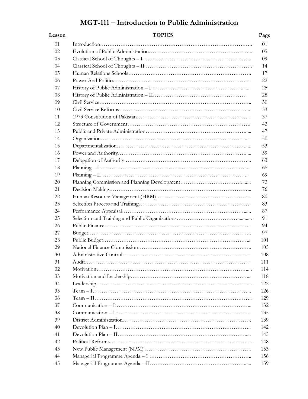 MGT-111 – Introduction to Public Administration