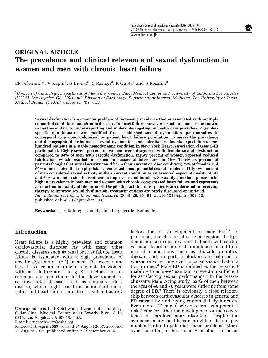 The Prevalence and Clinical Relevance of Sexual Dysfunction in Women and Men with Chronic Heart Failure