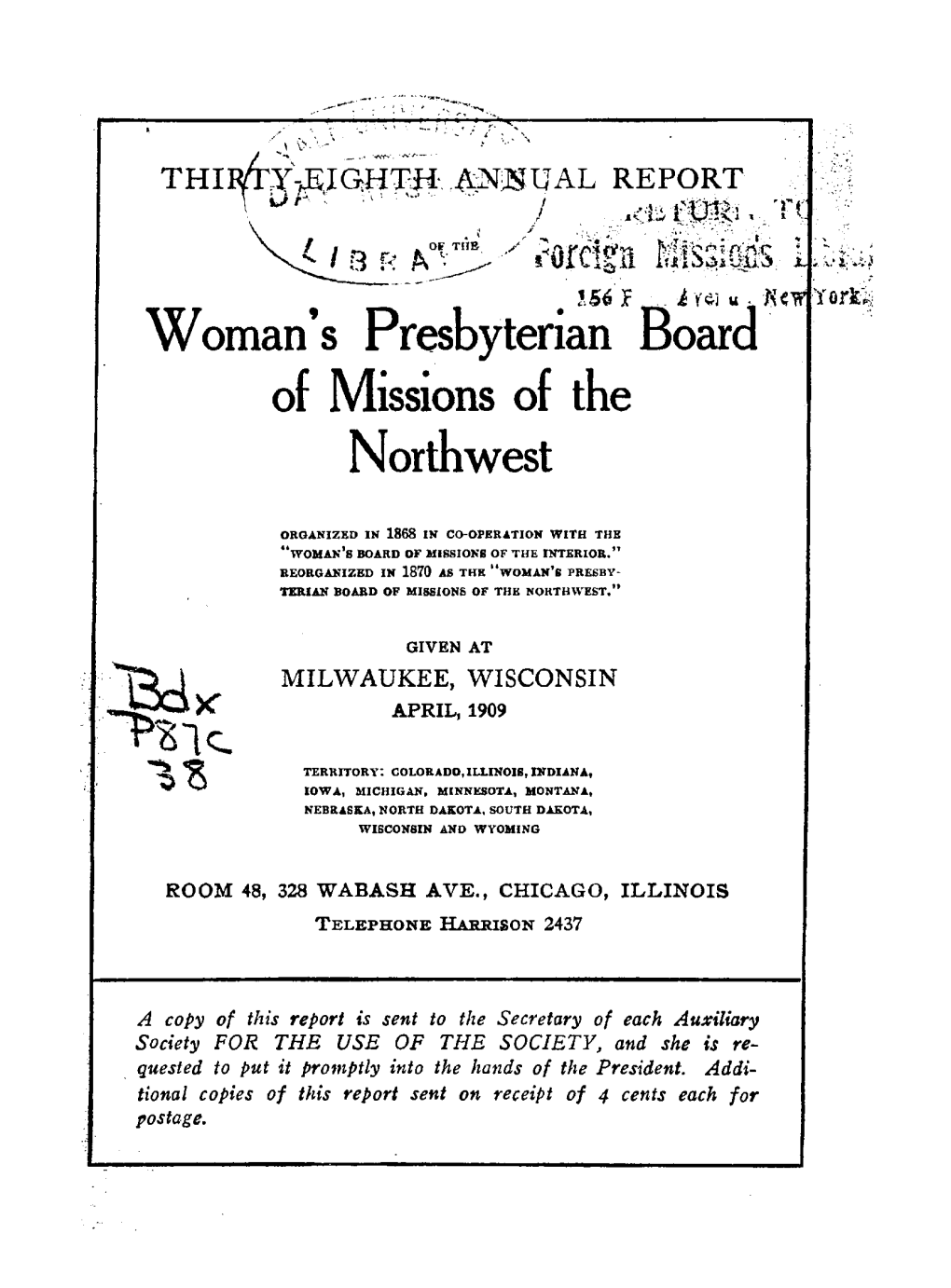 Woman's Presbyterian Board of Missions of the Northwest Jsclxr