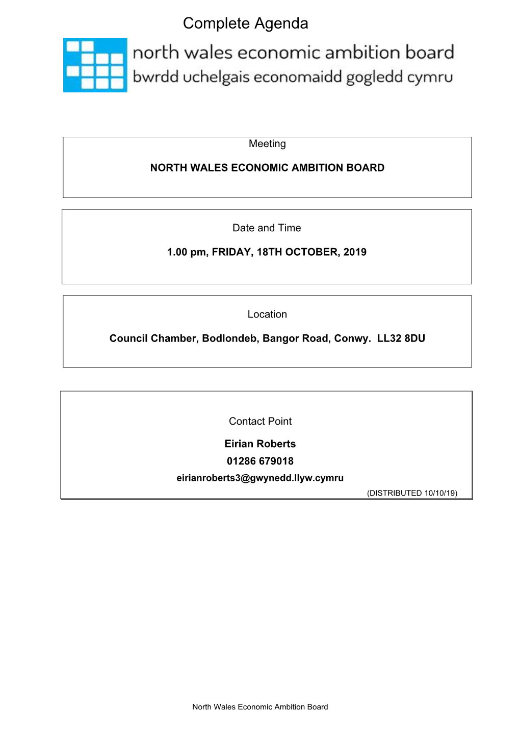 (Public Pack)Agenda Document for North Wales Economic Ambition Board, 18/10/2019 13:00