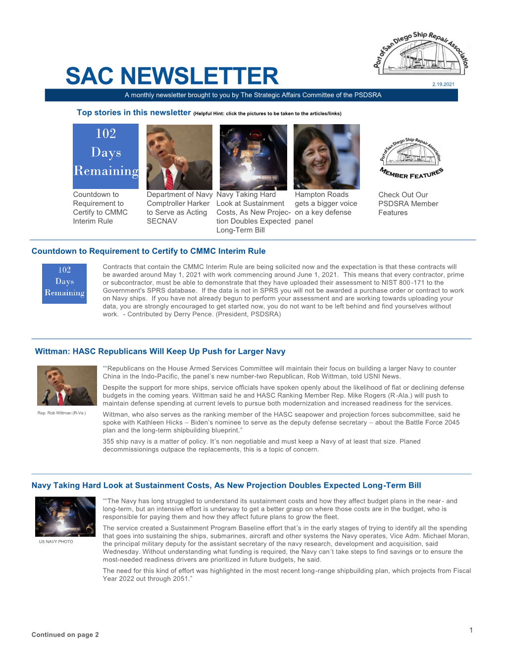 SAC NEWSLETTER 2.19.2021 a Monthly Newsletter Brought to You by the Strategic Affairs Committee of the PSDSRA