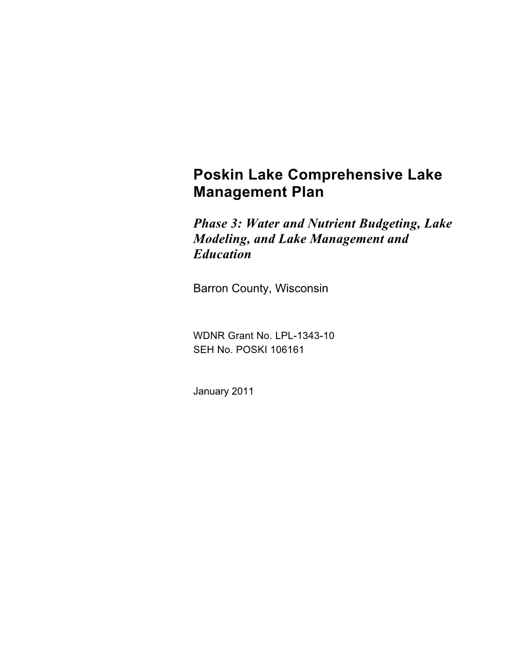 Poskin Lake Comprehensive Lake Management Plan