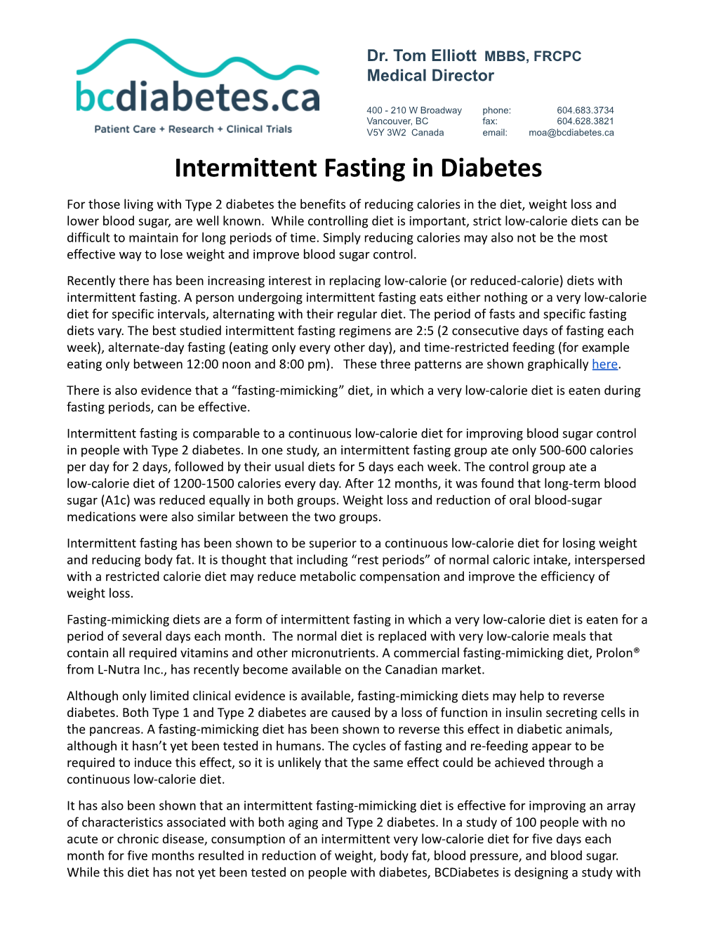 Intermittent Fasting in Diabetes