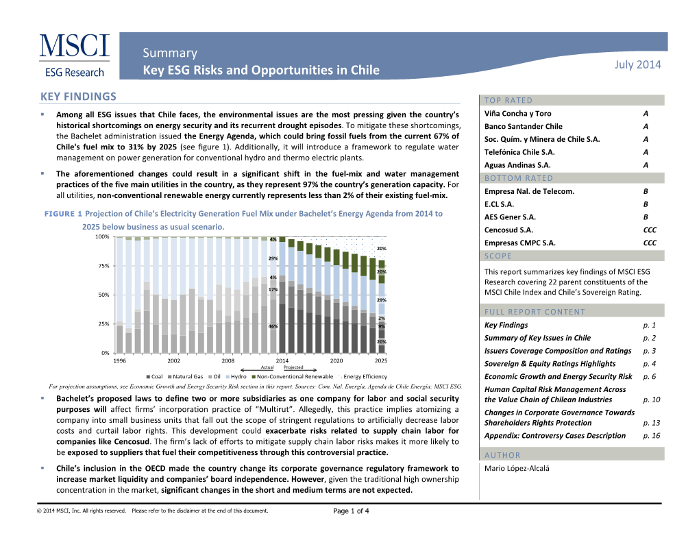 Summary Key ESG Risks and Opportunities in Chile
