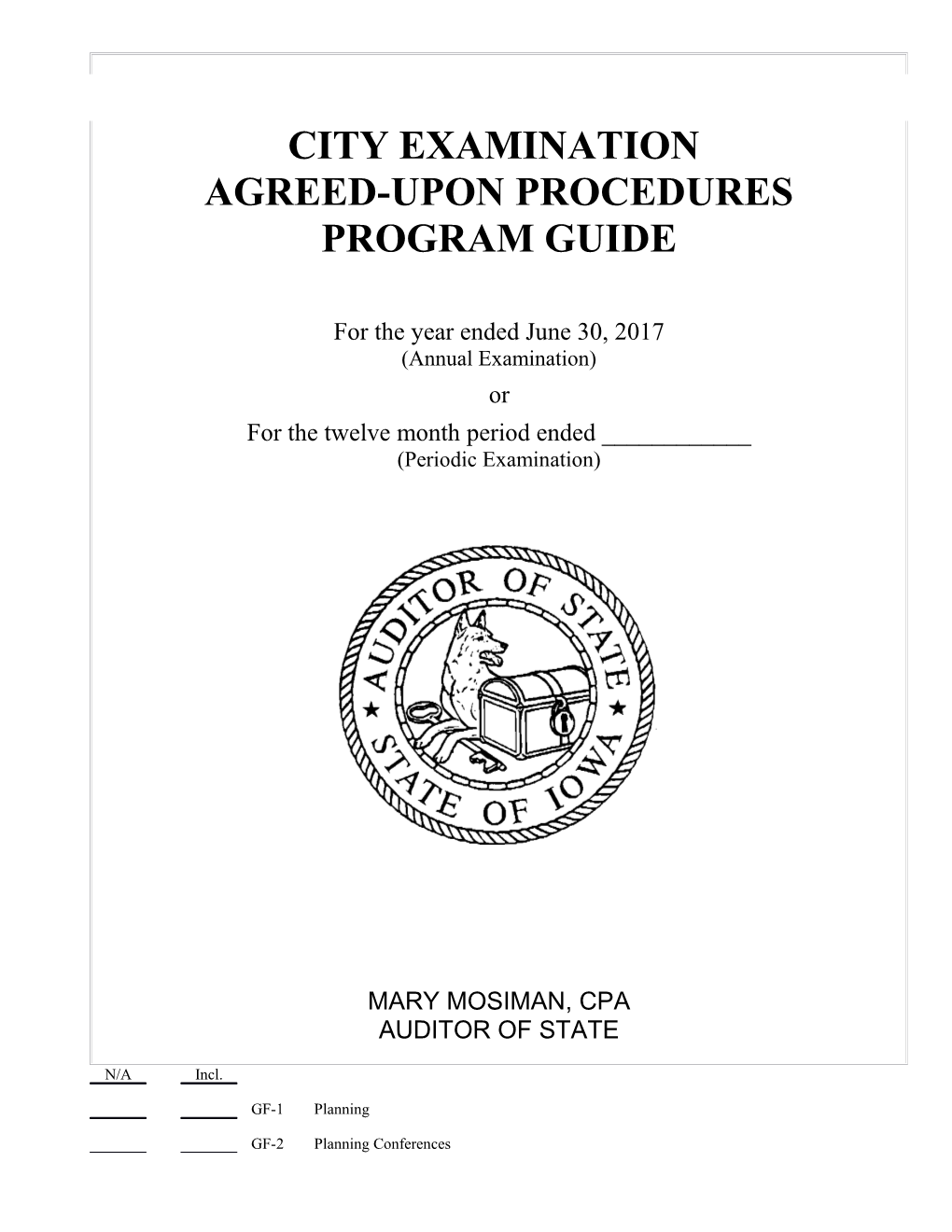 City Examination Agreed-Upon Procedures Program Guide