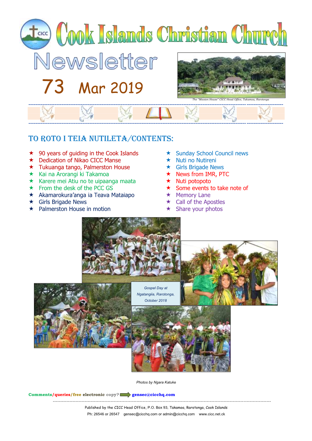 73 Mar 2019 the “Mission House” CICC Head Office, Takamoa, Rarotonga