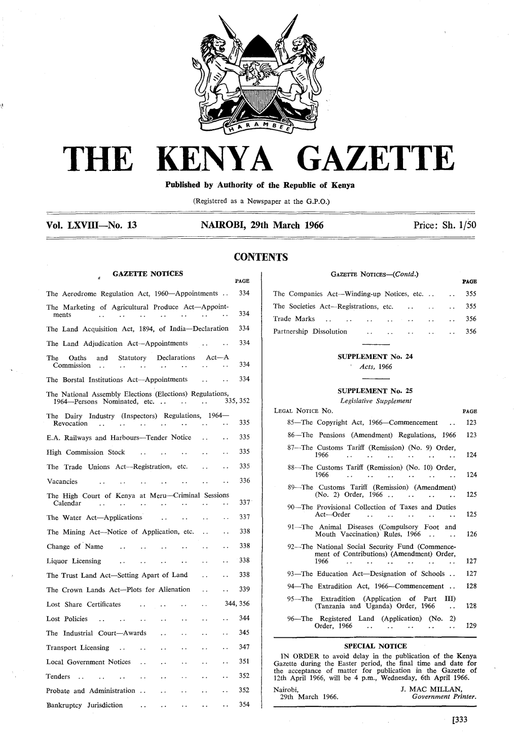 Kenya Gazette 339 Gazf,Tte Notice No