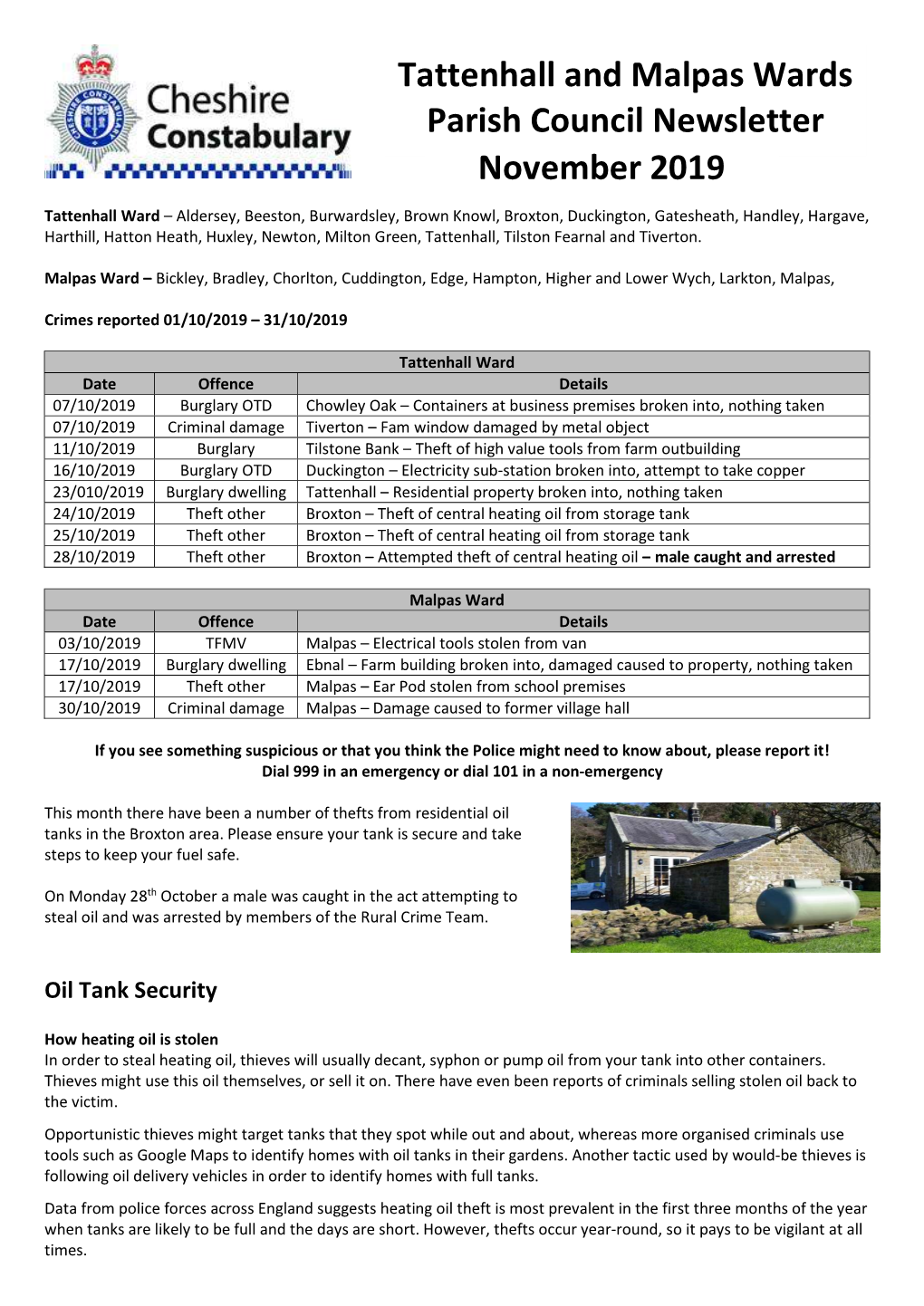 Tattenhall and Malpas Wards Parish Council Newsletter