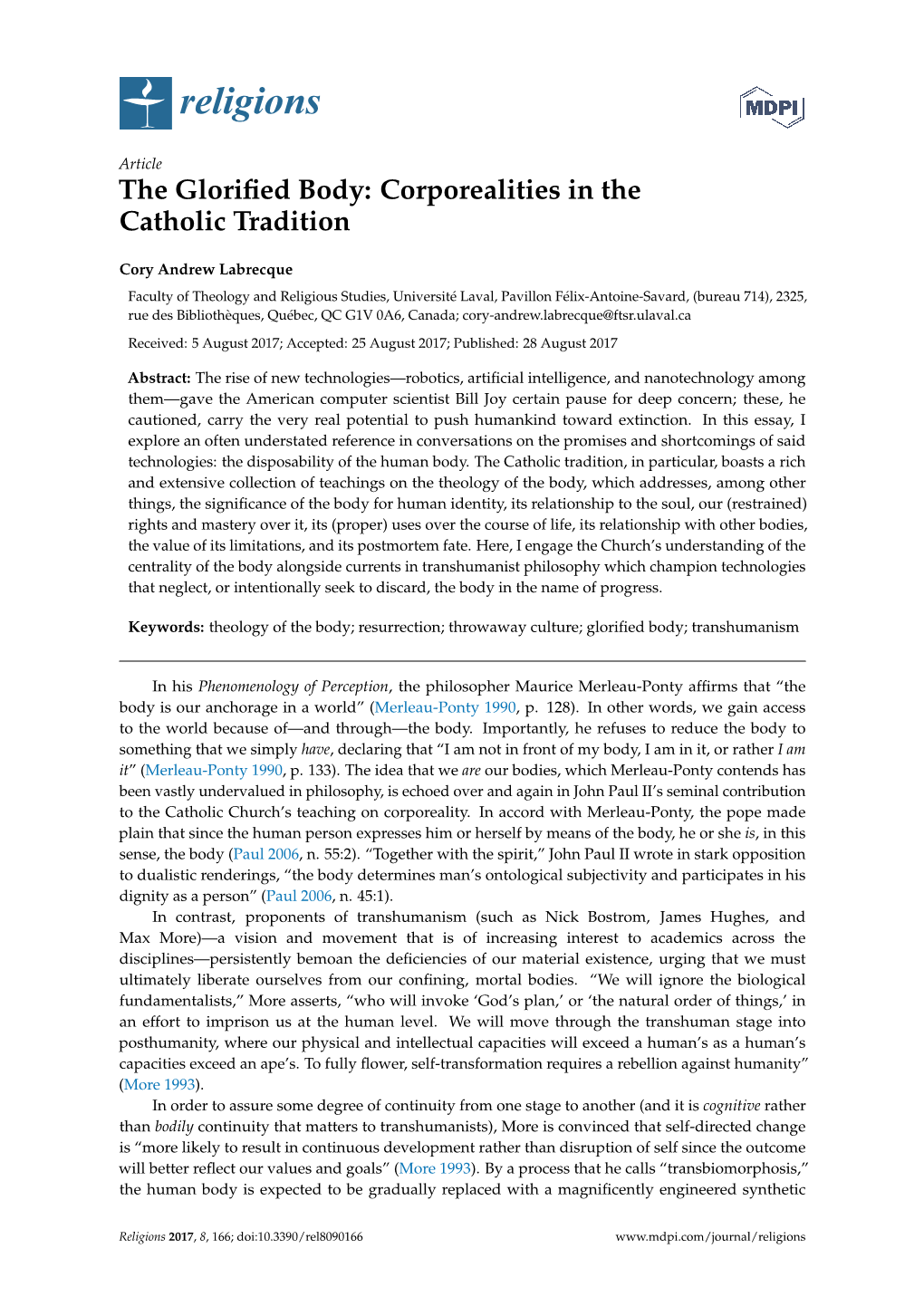 The Glorified Body: Corporealities in the Catholic Tradition