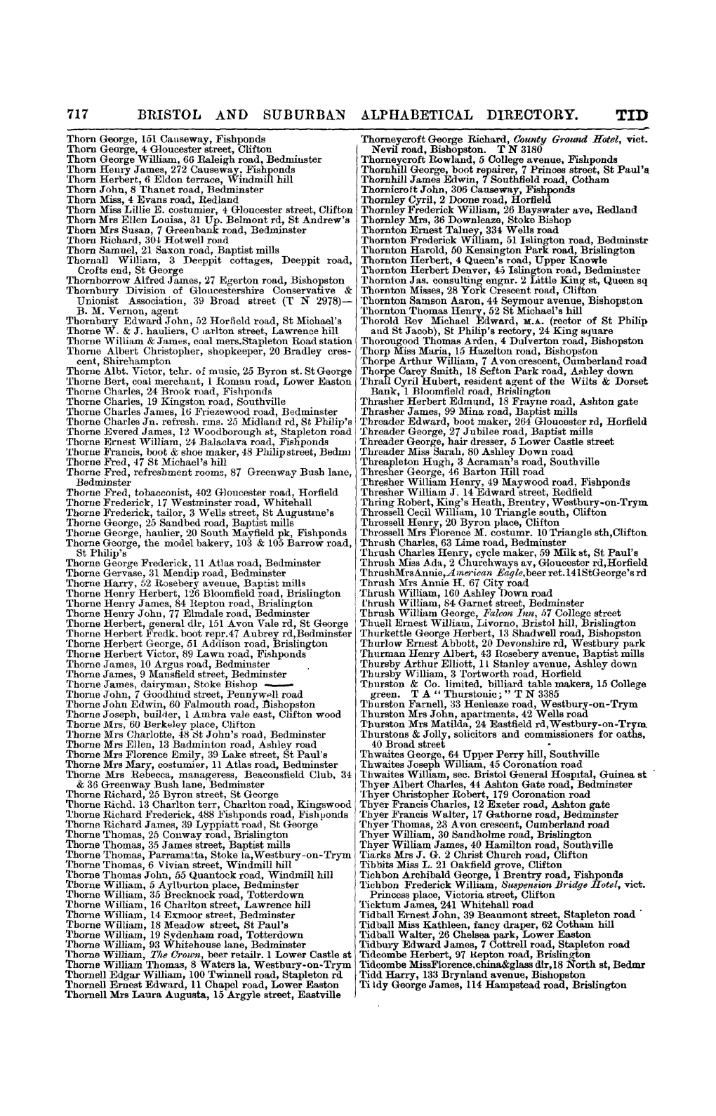 Bristol and Suburban Alphabetical Directory. Tid