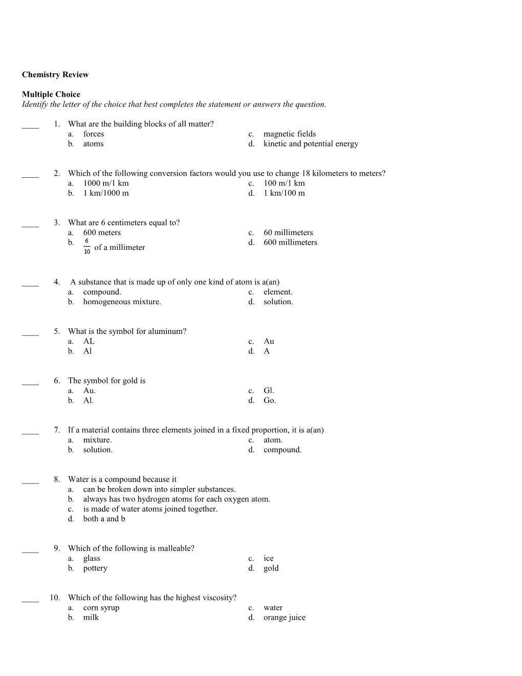 Chemistry Review