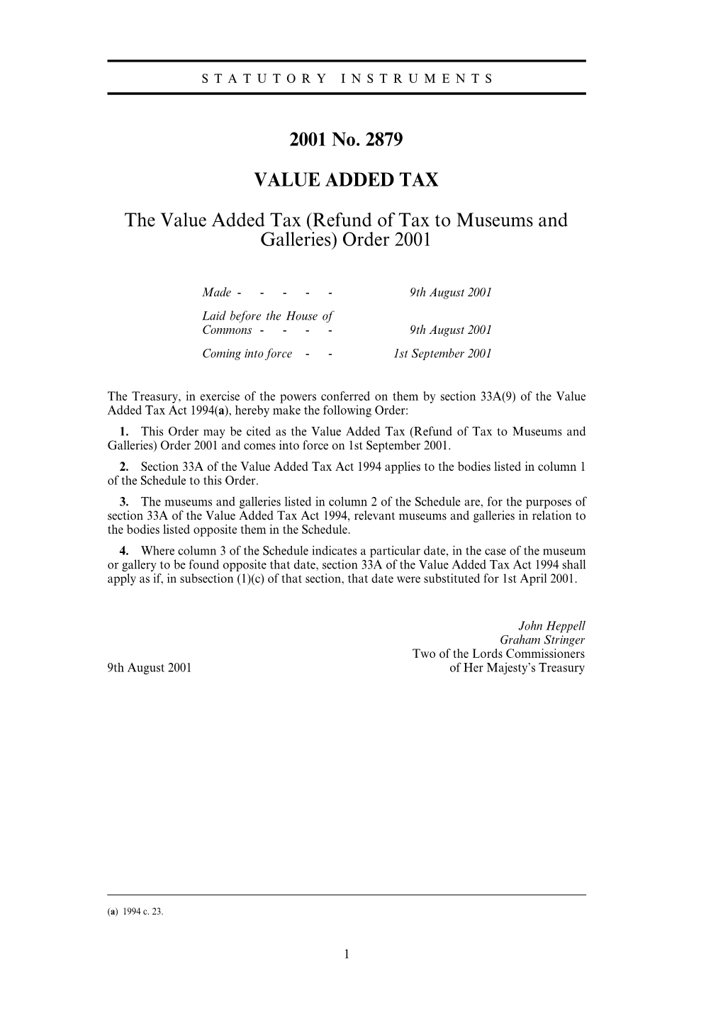(Refund of Tax to Museums and Galleries) Order 2001