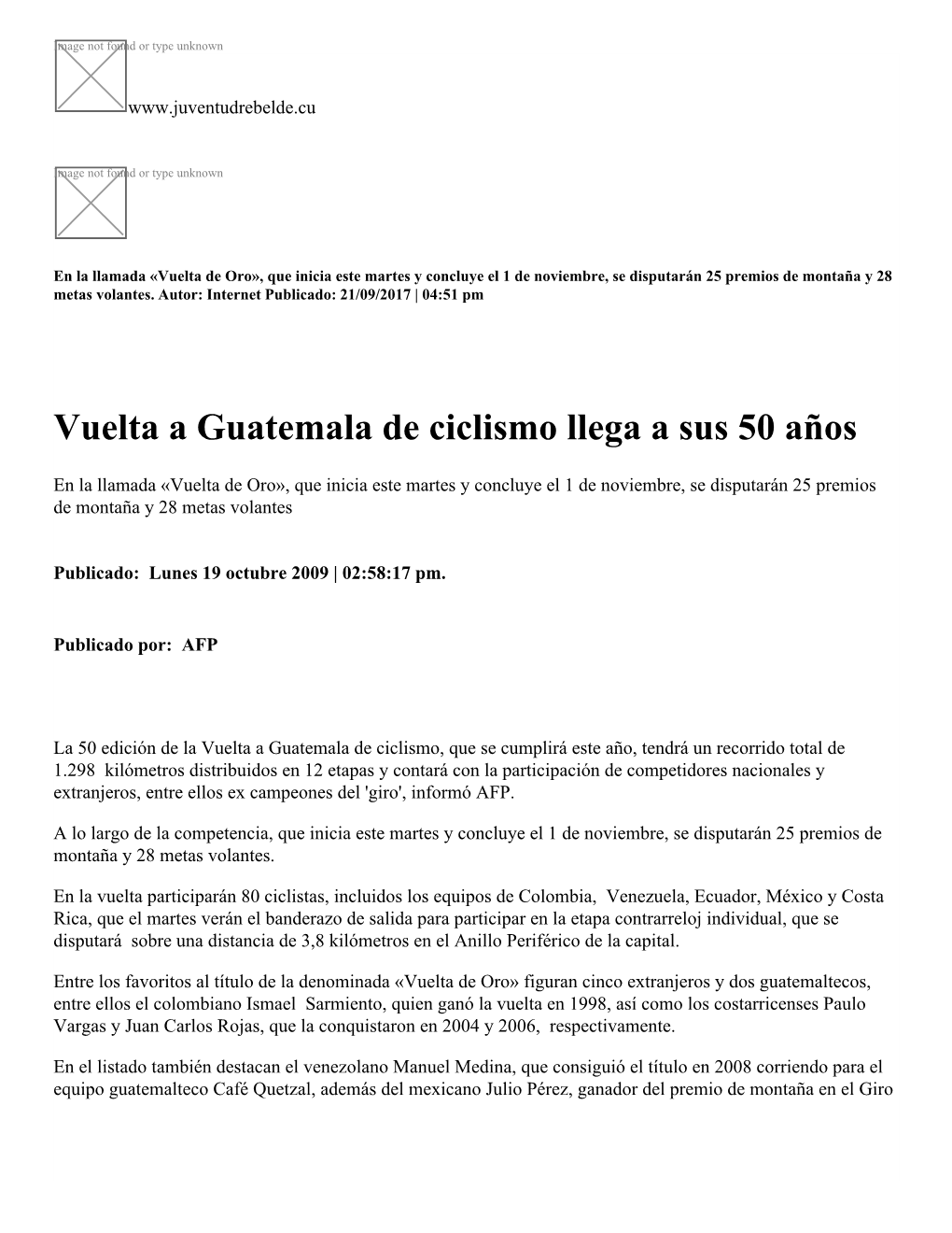 Vuelta a Guatemala De Ciclismo Llega a Sus 50 Años