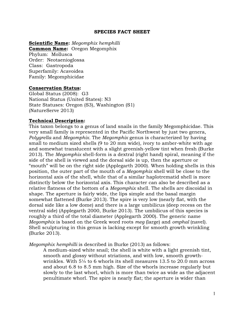 Megomphix Hemphilli SPECIES FACT SHEET