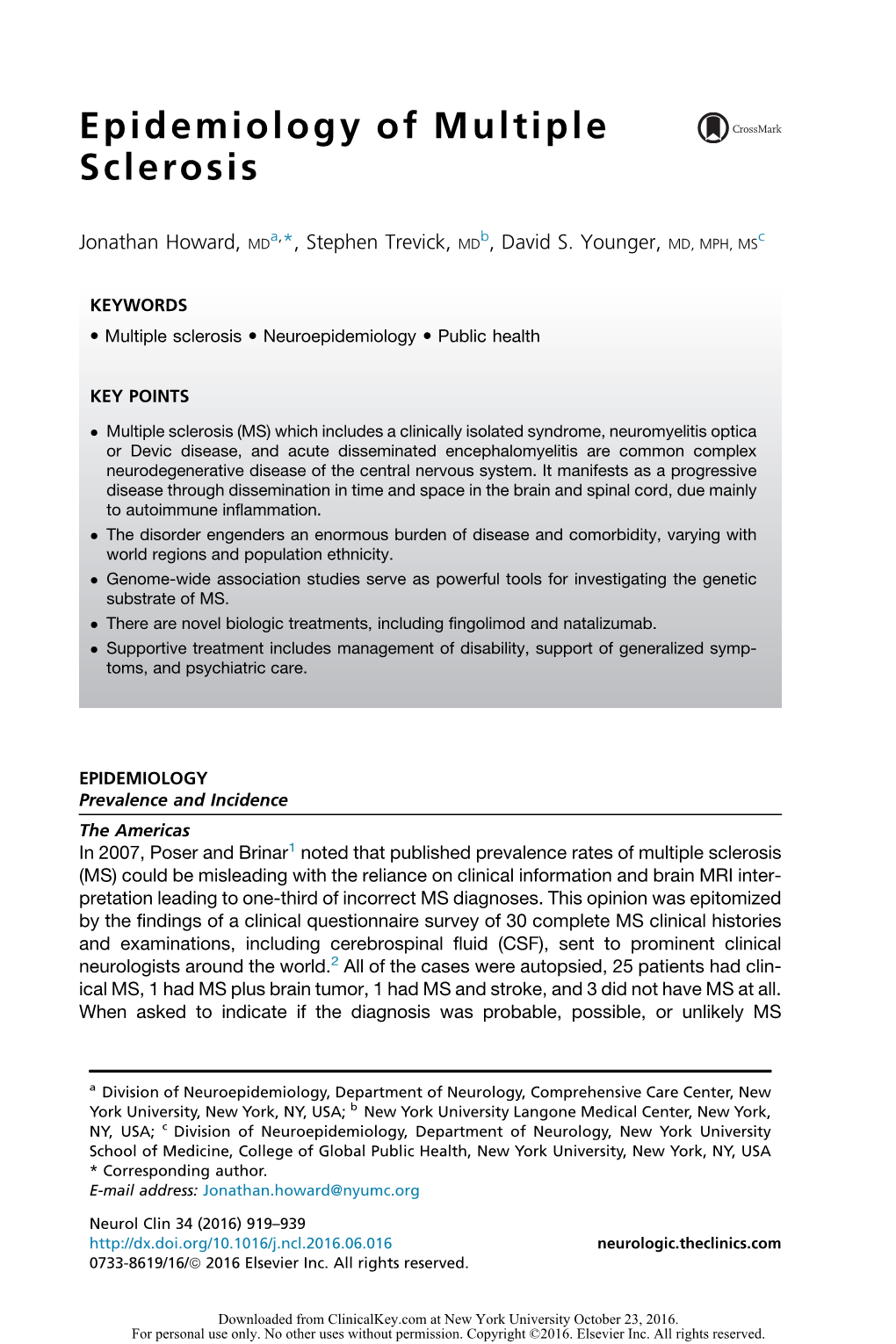 Epidemiology of Multiple Sclerosis