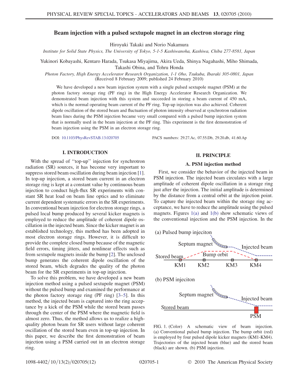 Beam Injection with a Pulsed Sextupole Magnet in an Electron Storage Ring