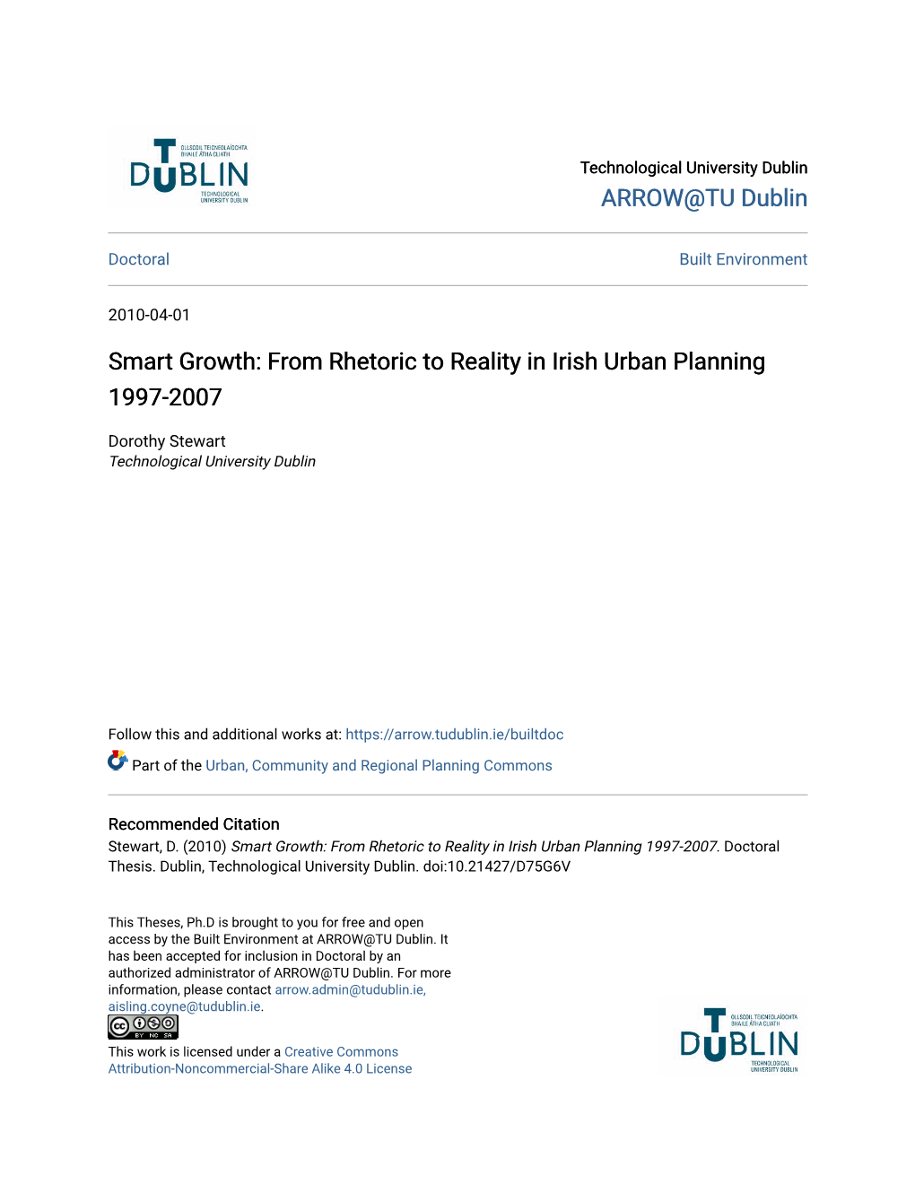 Smart Growth: from Rhetoric to Reality in Irish Urban Planning 1997-2007