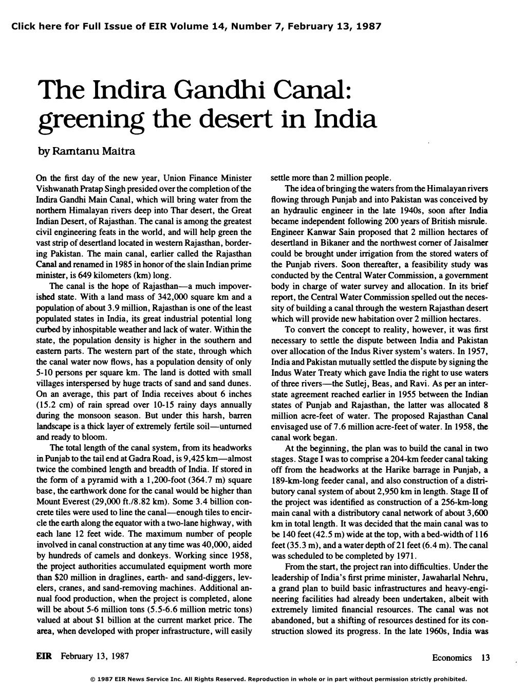 The Indira Gandhi Canal: Greening the Desert in India