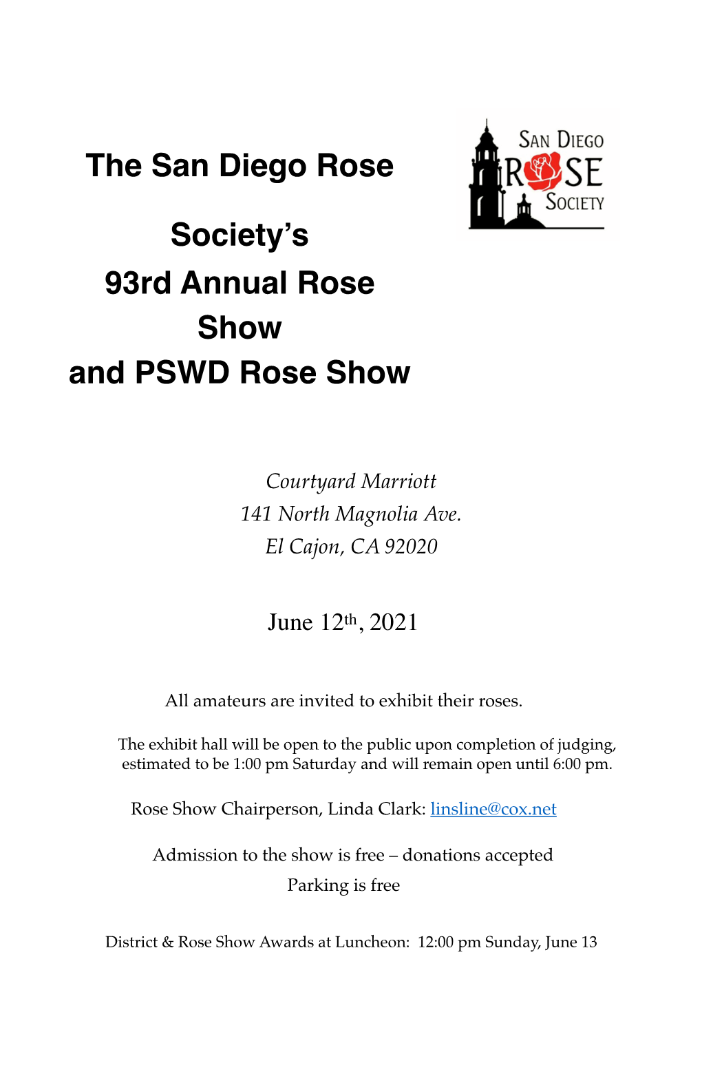 2021 Rose Show Schedule