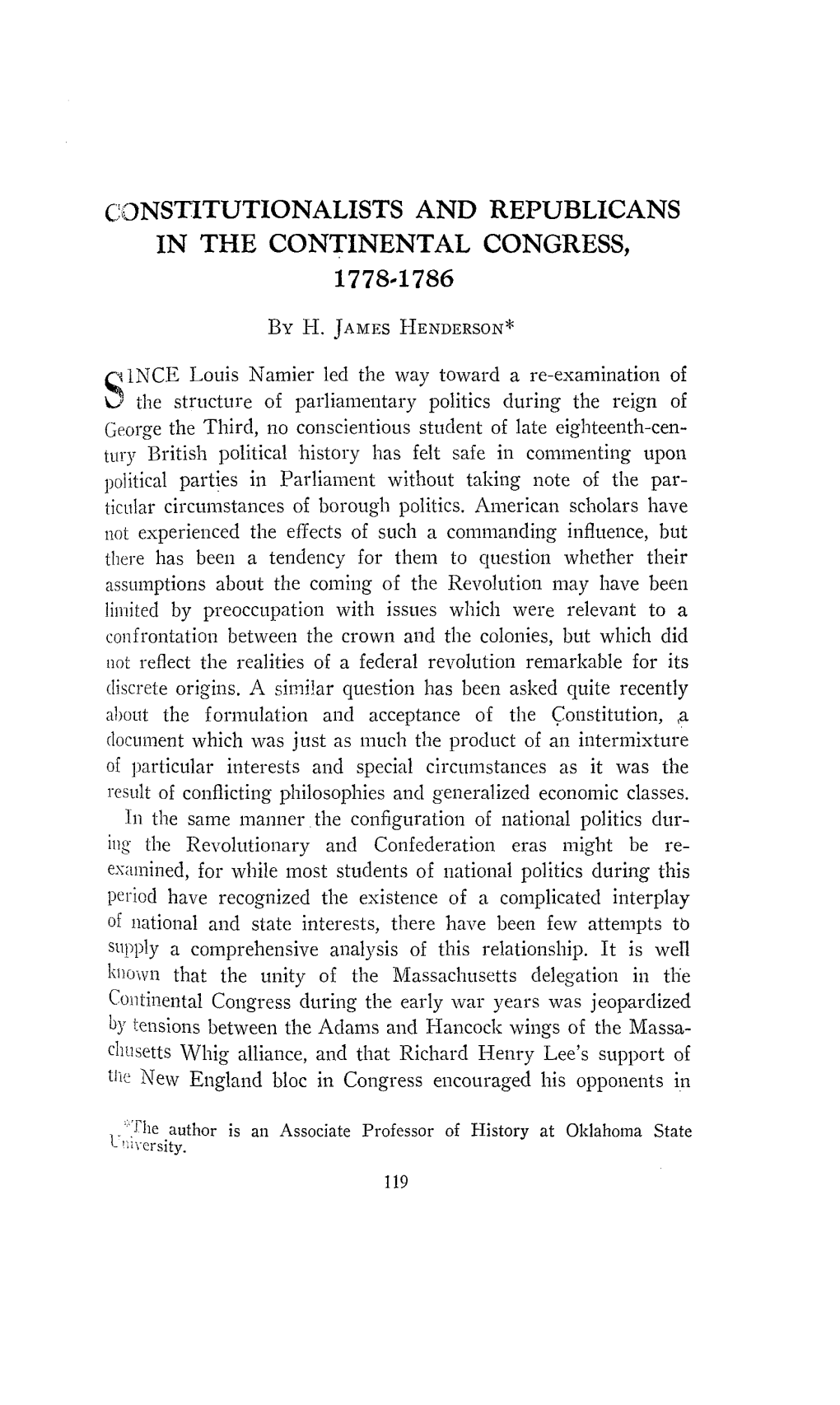 C Onstitutionalists and Republicans in the Continental Congress, 1778-1786