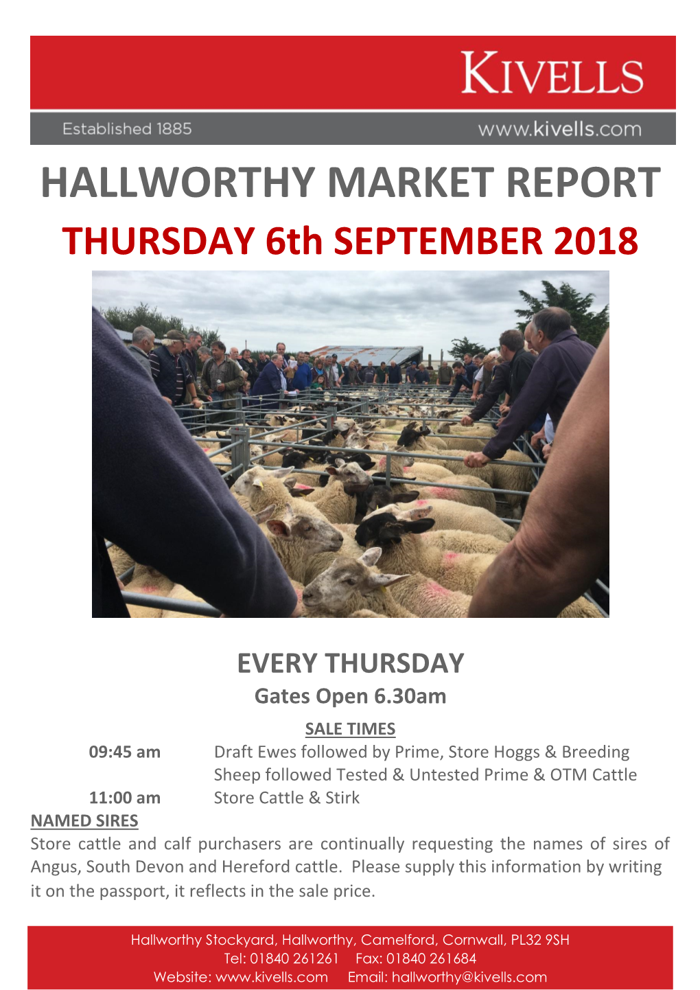 HALLWORTHY MARKET REPORT THURSDAY 6Th SEPTEMBER 2018