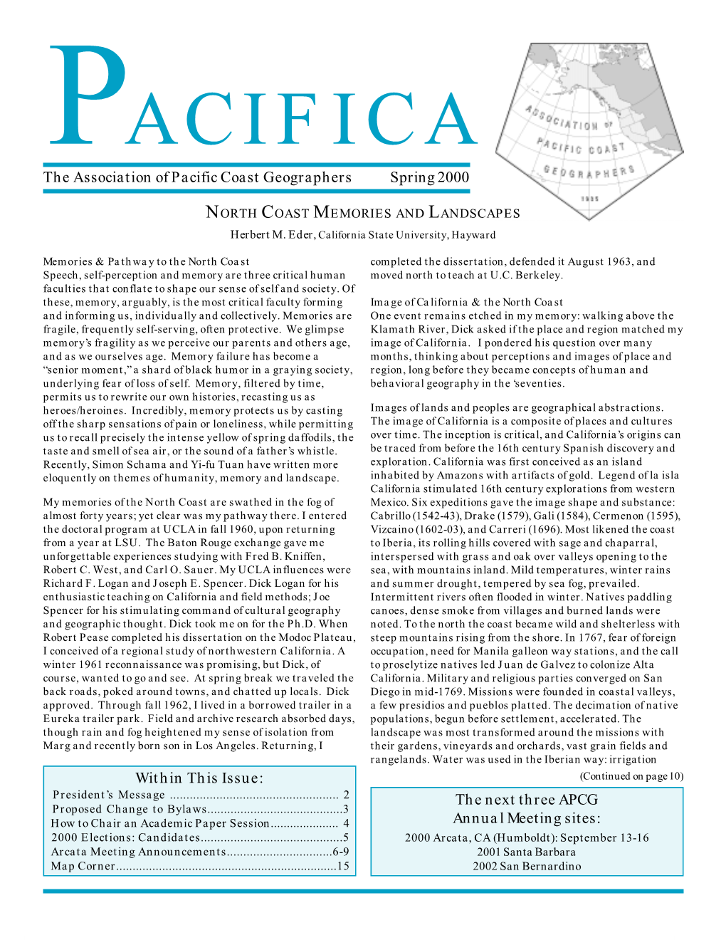 PACIFICA the Association of Pacific Coast Geographers Spring 2000