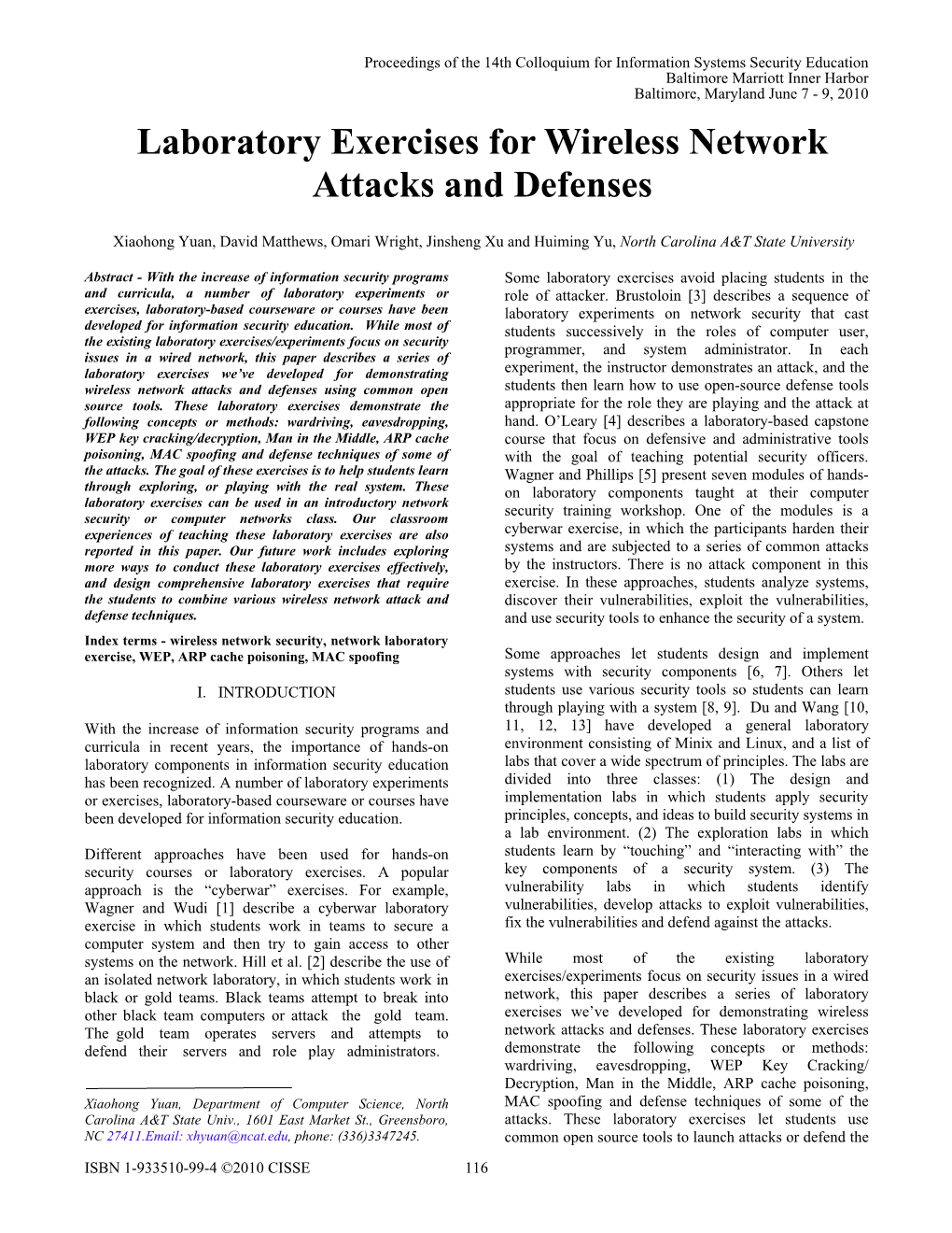 Laboratory Exercises for Wireless Network Attacks and Defenses